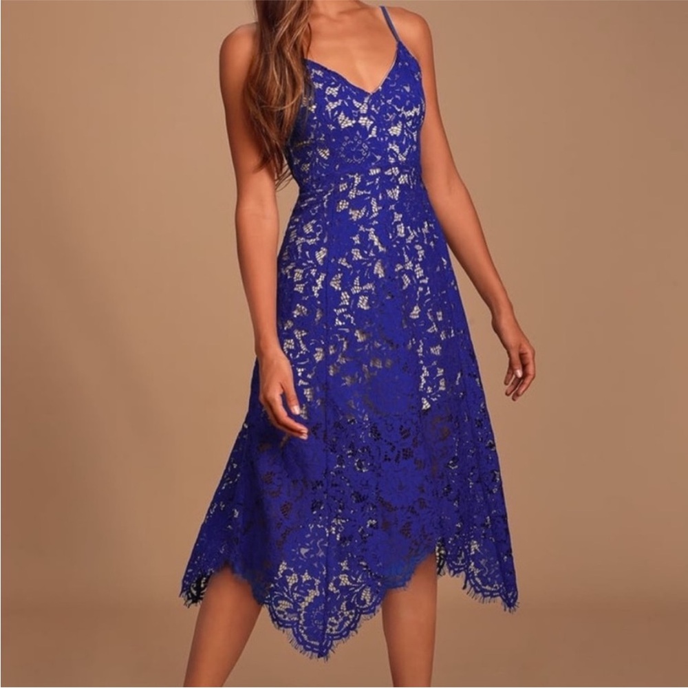 Lulus One Wish Royal Blue Lace Midi Dress